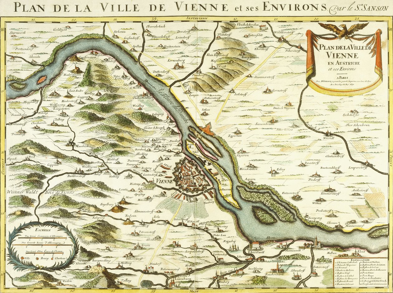 Kort over byen Wien, 1692 af Nicolas Sanson DAbbeville