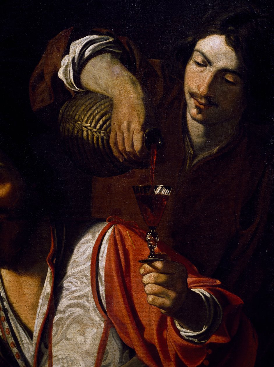 Tjener, der skænker vin, detalje af Mødet for drikkere, af Nicolas Tournier (døbt i 1590-før 1639), olie på lærred af Nicolas Tournier