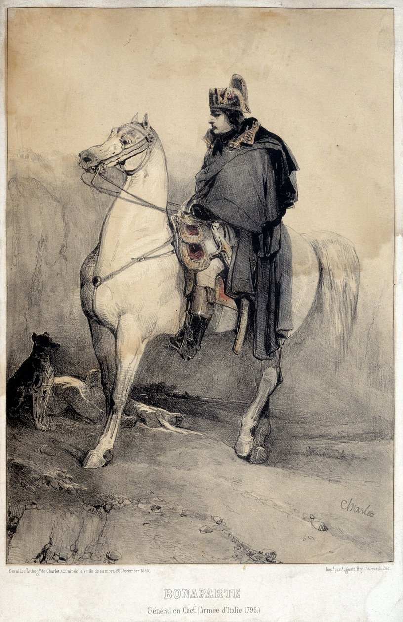 Rideportræt af Napoleon I Bonaparte (1769-1821) Generalchef for Armee of Italy af Nicolas Toussaint Charlet