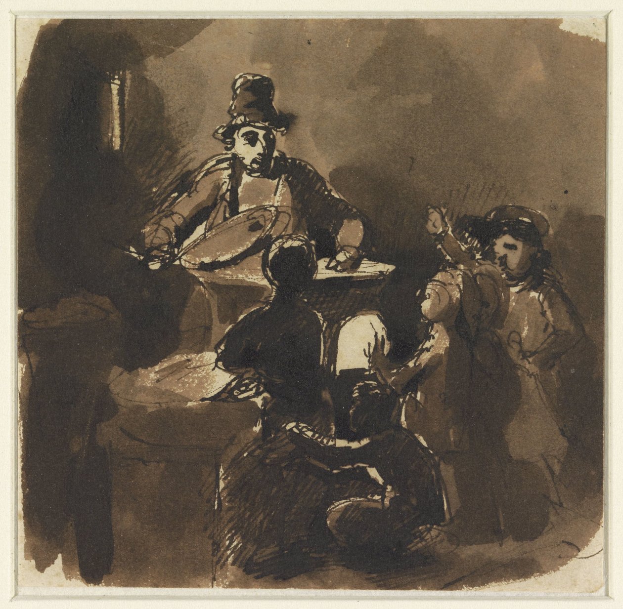 Børn omkring bålet hos en kastanjesælger (?) af Nicolas Toussaint Charlet