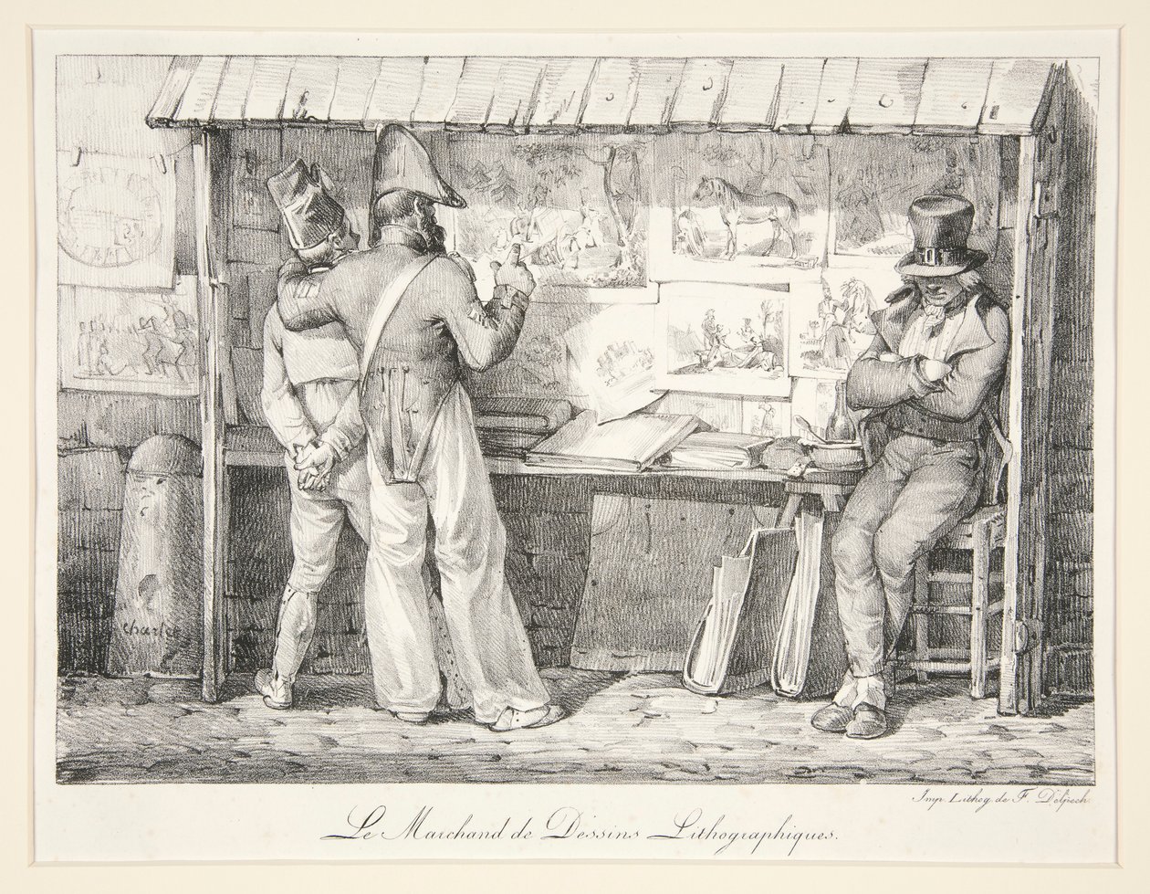 Købmanden med litografiske billeder af Nicolas Toussaint Charlet
