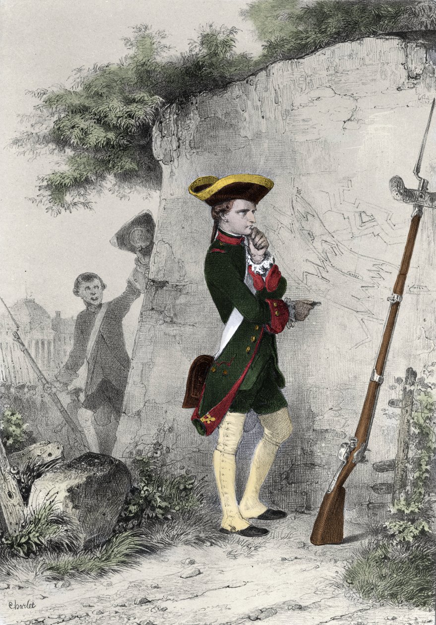Napoleon I Bonaparte (1769 - 1821) på militærskolen i Brienne i 1783. Stik af Charlet fra det 19. århundrede. af Nicolas Toussaint Charlet