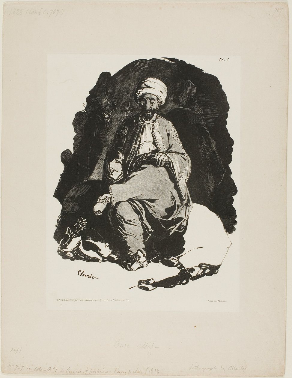 Siddende Turk, tallerken 1 fra Ink Sketches by Charlet af Nicolas Toussaint Charlet