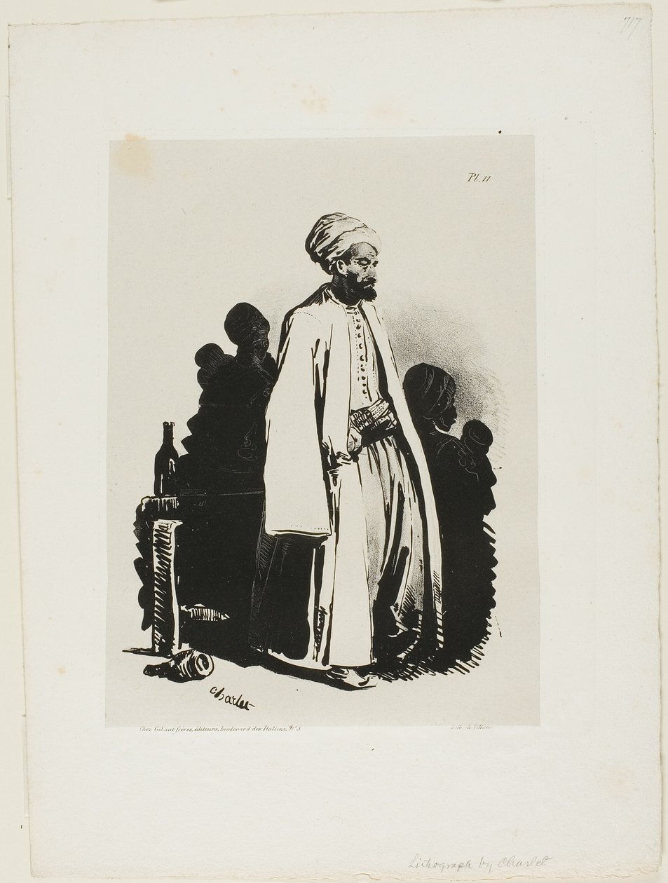 Standing Turk, tallerken elleve fra Ink Sketches af Charlet af Nicolas Toussaint Charlet