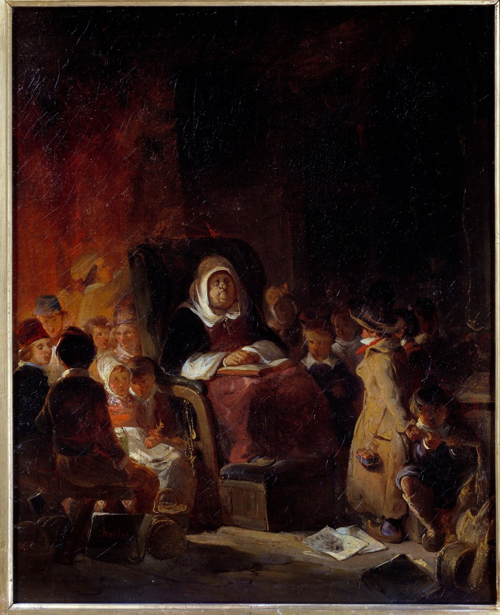 Skolelæreren En gammel lærer kørte sovende blandt eleverne. Maleri af Nicolas Toussaint Charlet (1792-1845) 1800-tallet søn. 0,46 X 0,37 m Rouen, Musee des Beaux Arts af Nicolas Toussaint Charlet