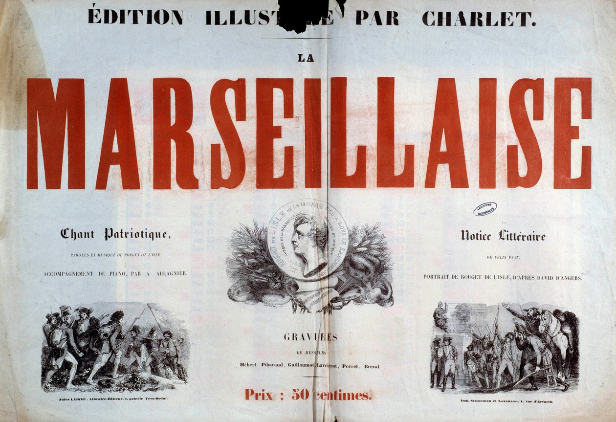 Titelside på den patriotiske sang "" La Marseillaise ". Illustration af Charlet Nicolas Toussaint (1792-1845) Paris fra det 19. århundrede, nationale arkiver. af Nicolas Toussaint Charlet