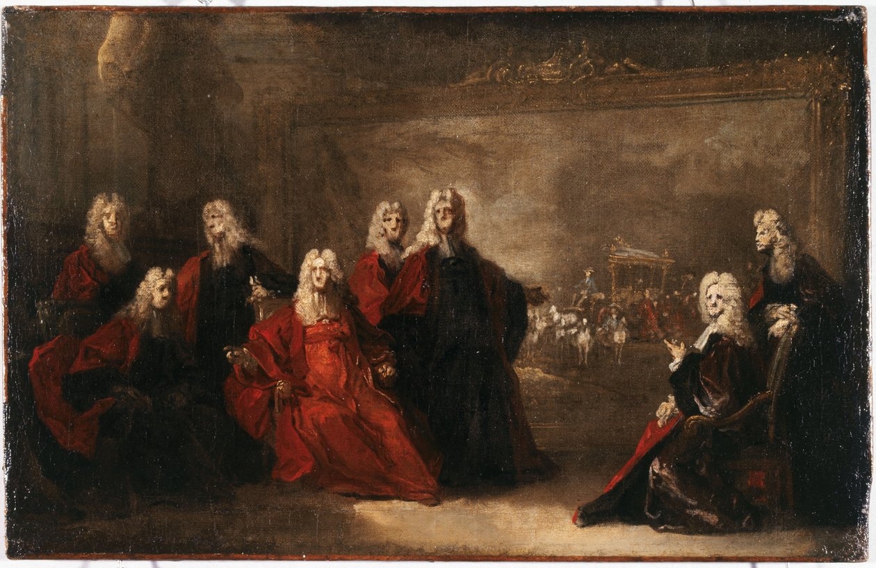 Skitse til rådmændene, der fejrer infantaens ankomst af Nicolas de (workshop) Largilliere