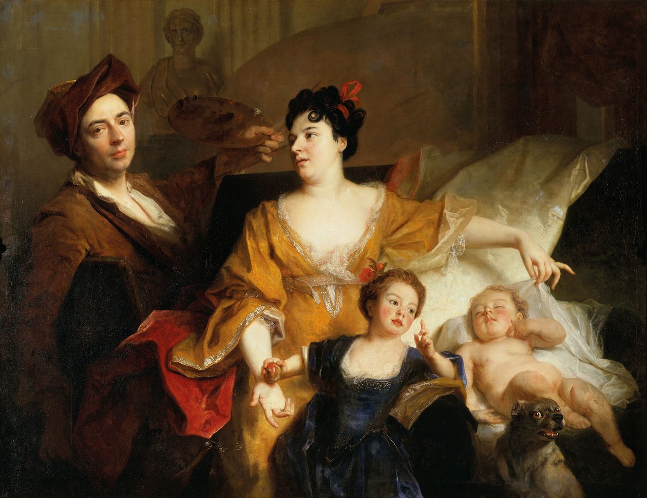 Selvportræt af kunstneren med sin familie, ca. 1704 (olie på lærred) af Nicolas de Largillière