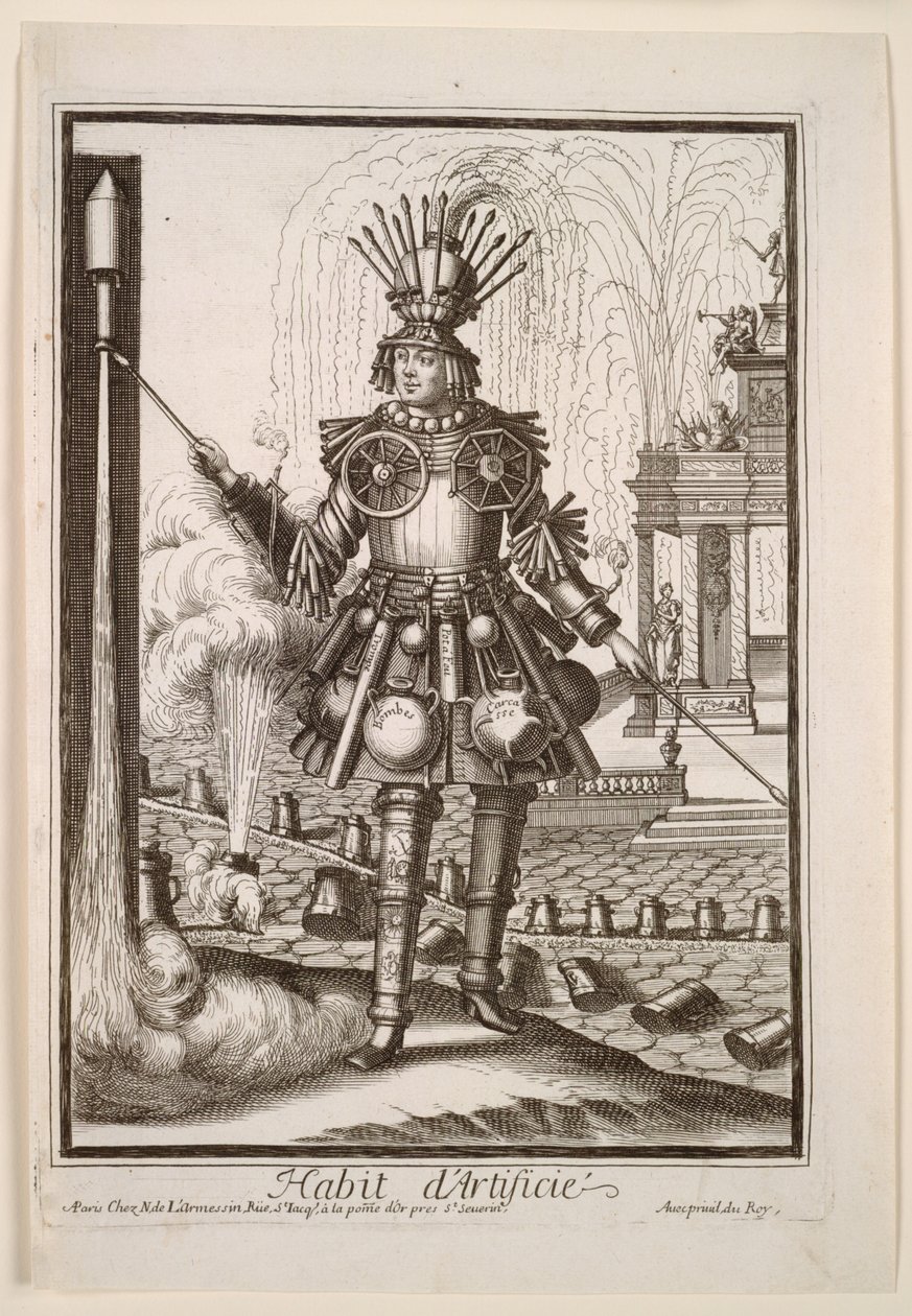 Fantasifulde kostumer: Fyrværkerimagerens kostume, ca. 1690. af Nicolas de Larmessin II