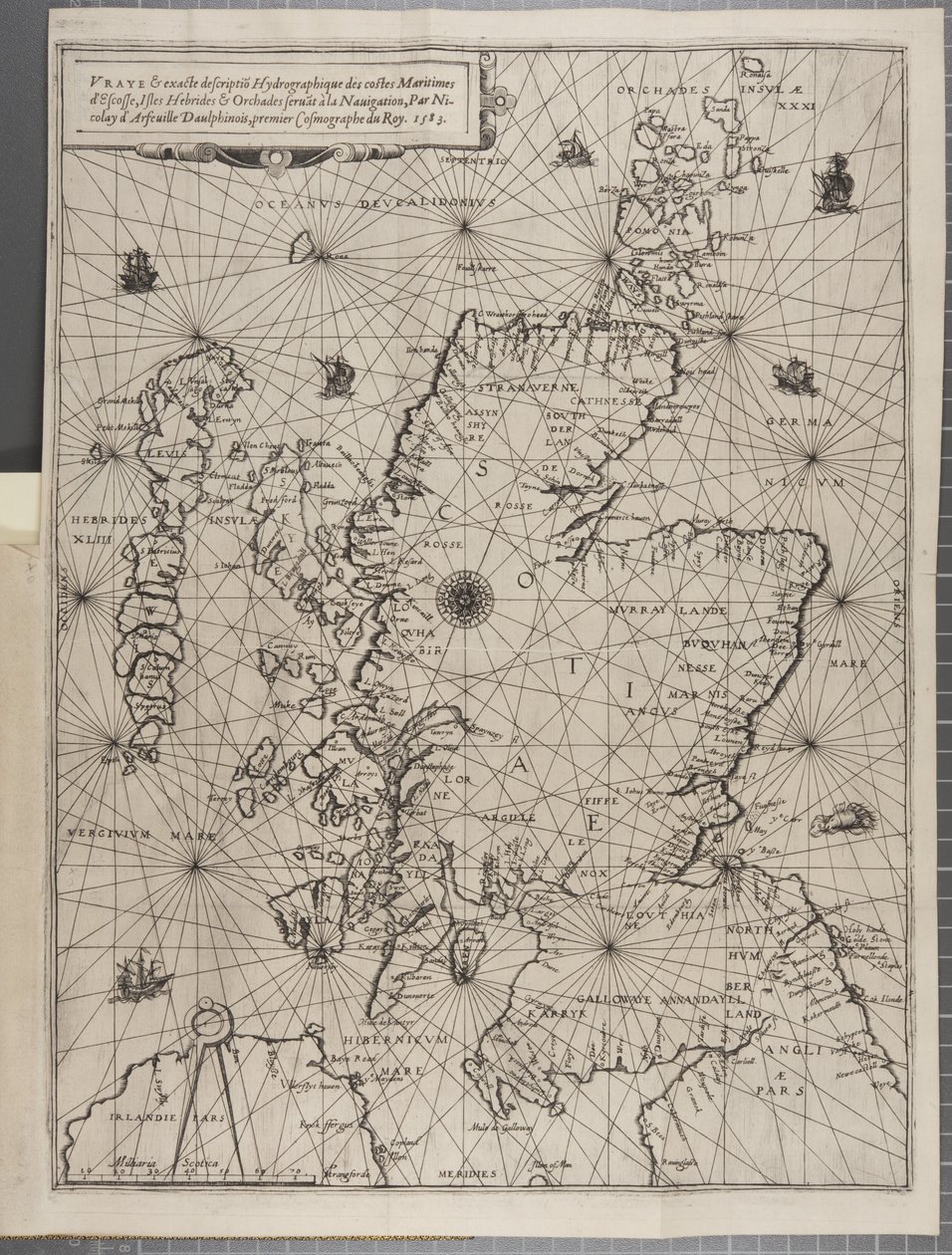 Kort, fra The Navigation of King James V, Round Scotland, Orkney-øerne og Hebriderne eller Western Isles: Under ledelse af den fremragende pilot Alexander Lindsay af Nicolas de Nicolay