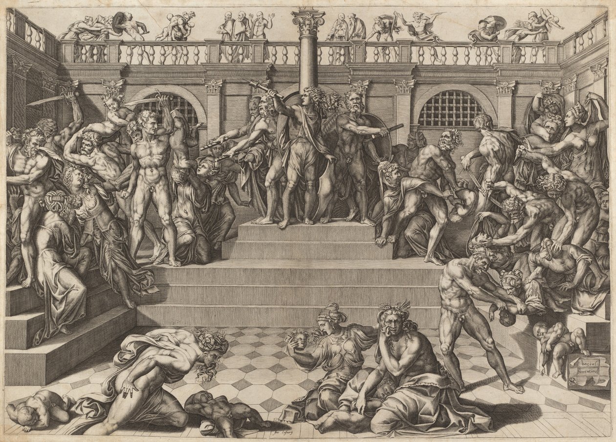 Massakren på de uskyldige af Nicolaus Beatrizet, after Marco Dente, after Baccio Bandinelli
