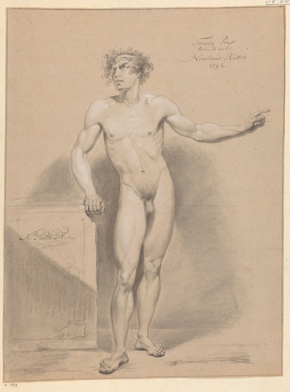 Stående nøgen mand, set forfra (2. præmie 1796) af Nicolaus Ritter jr.