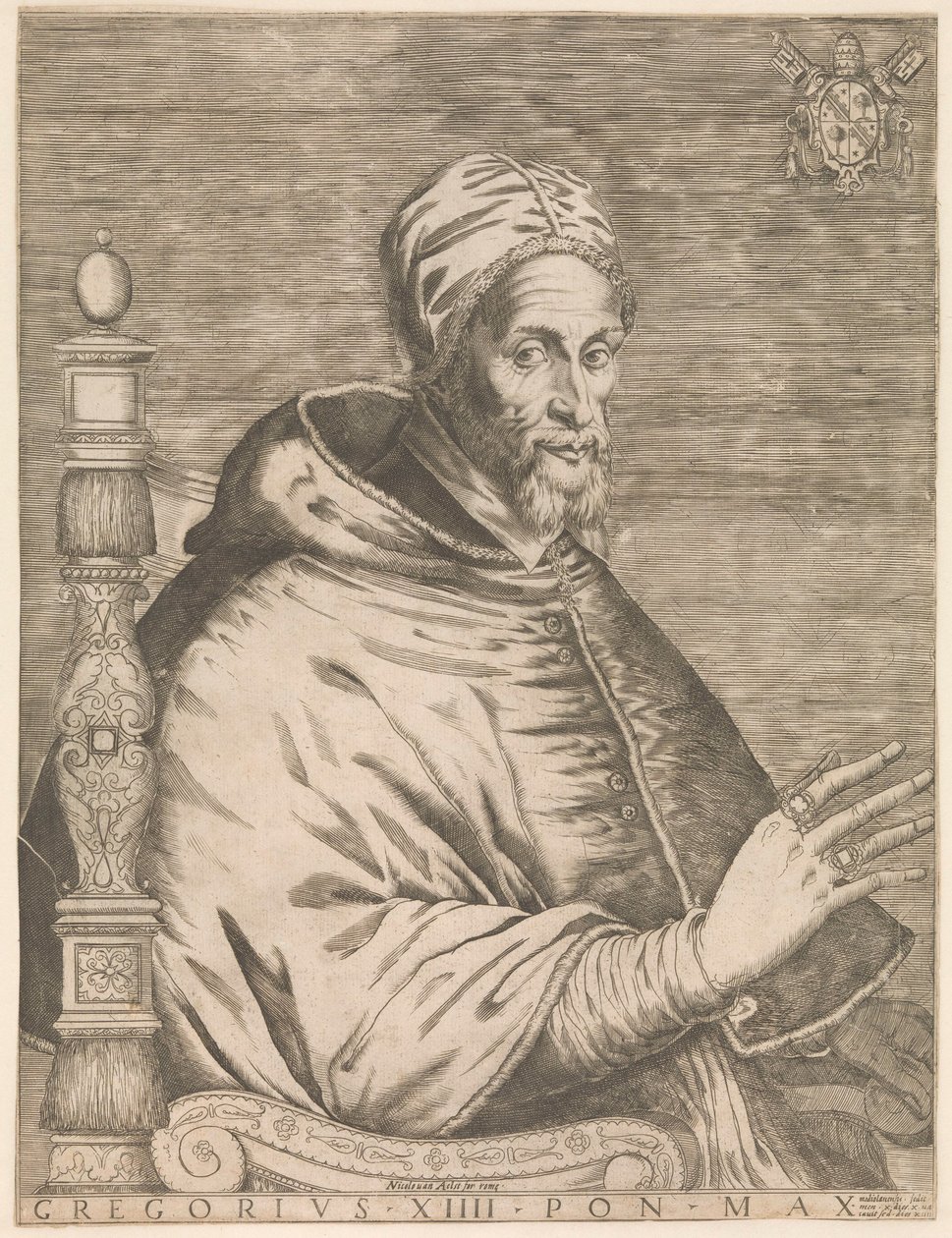 Portræt af pave Gregor XIV, siddende Gregor XIII Pon. Maks. (titel på objekt) af Nicolaus van Aelst (attributed to)