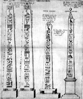 Egyptiske obelisker med hieroglyfer af Nicolaus van Aelst