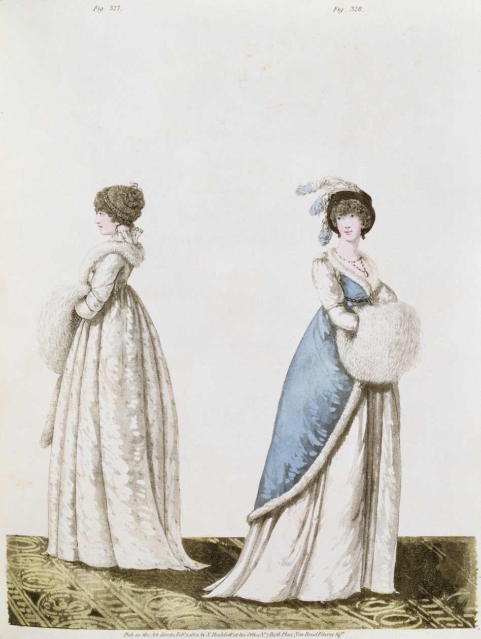 Eftermiddagskjoler figner. 327 og 328 fra Nikolaus Heideloffs `Gallery of Fashion