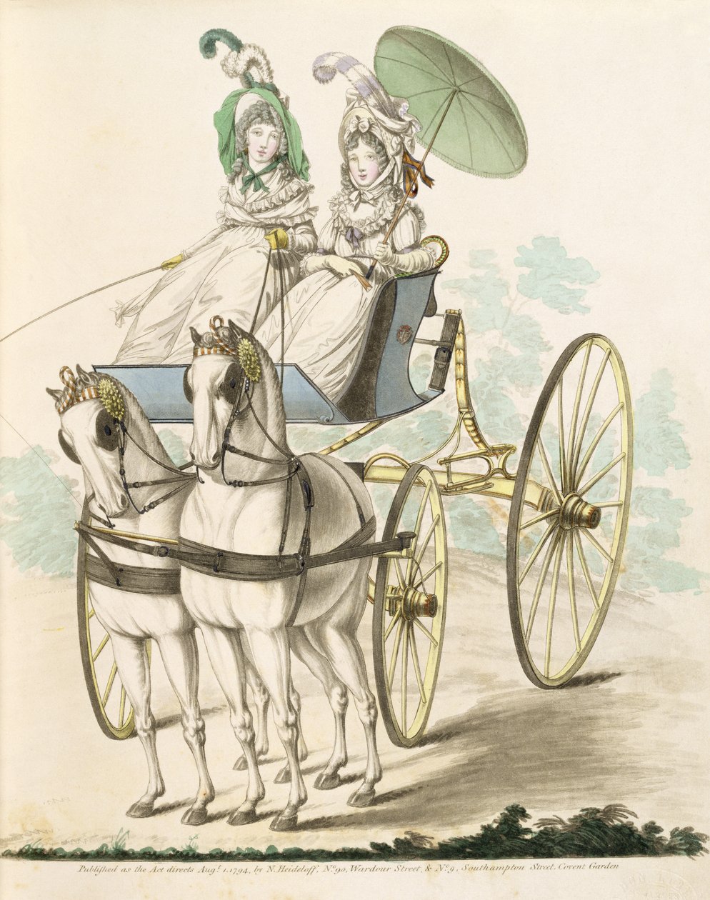 To damer, en negligee, tager en luftning i en phaeton, fra Nikolaus Heideloff