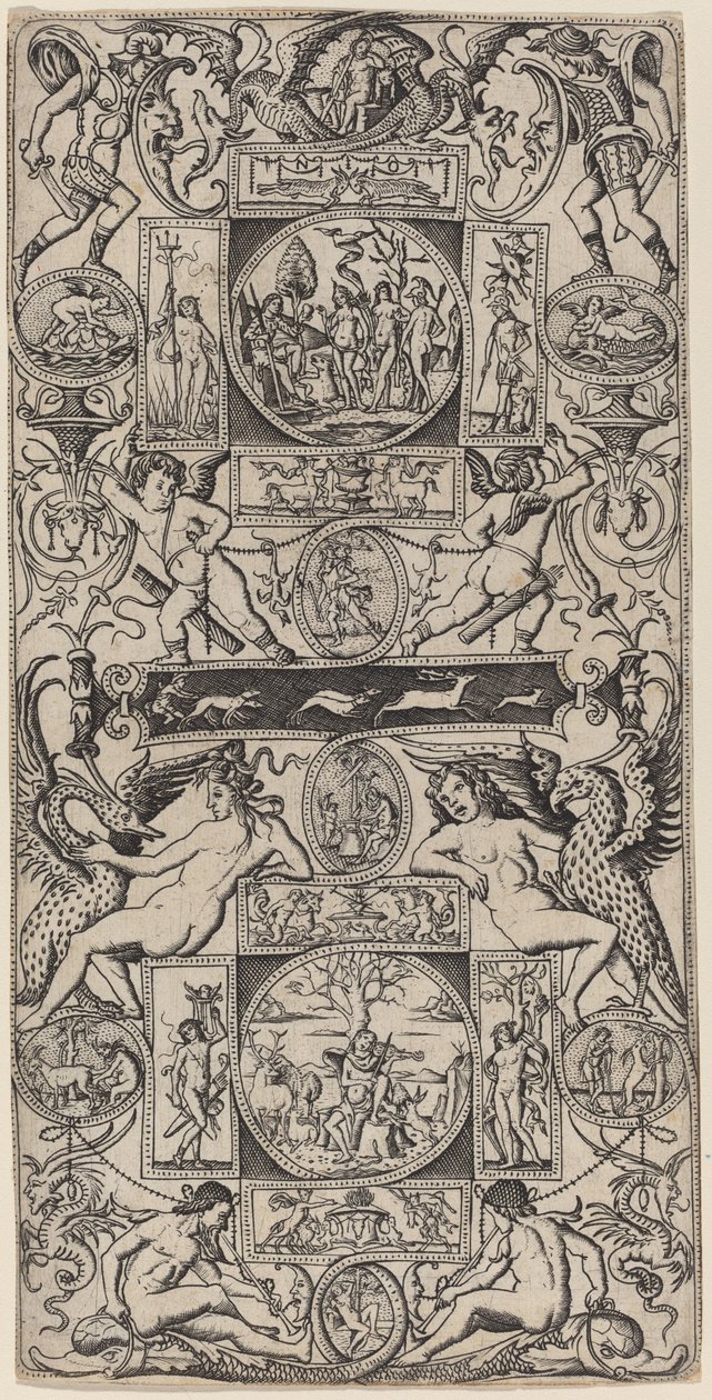 Ornamentpanel med Orpheus og Paris-dommen af Nicoletto da Modena