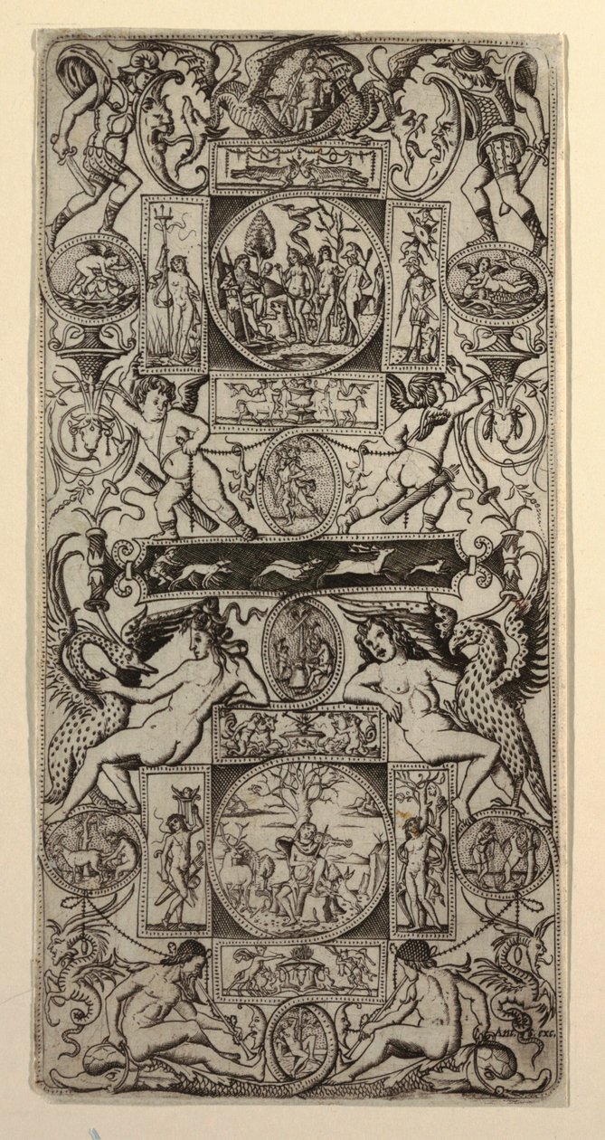 Ornamentpanel med Orpheus og Paris-dommen af Nicoletto da Modena