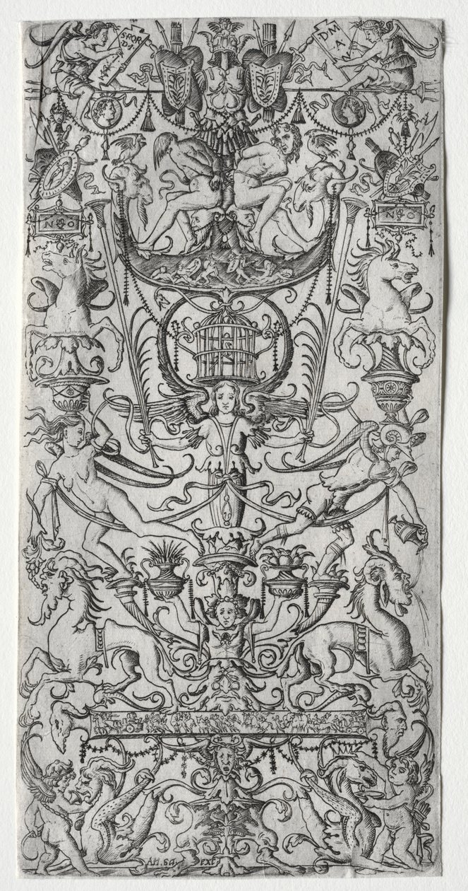 Ornamentpanel med et fuglebur, ca. 1500-1512. af Nicoletto da Modena
