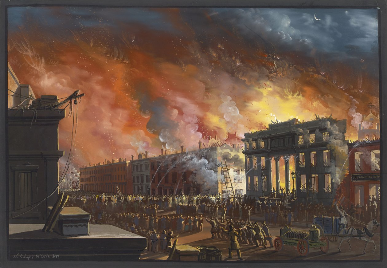 Udsigt over den store brand i New York, 1835, 1837 af Nicolino Calyo