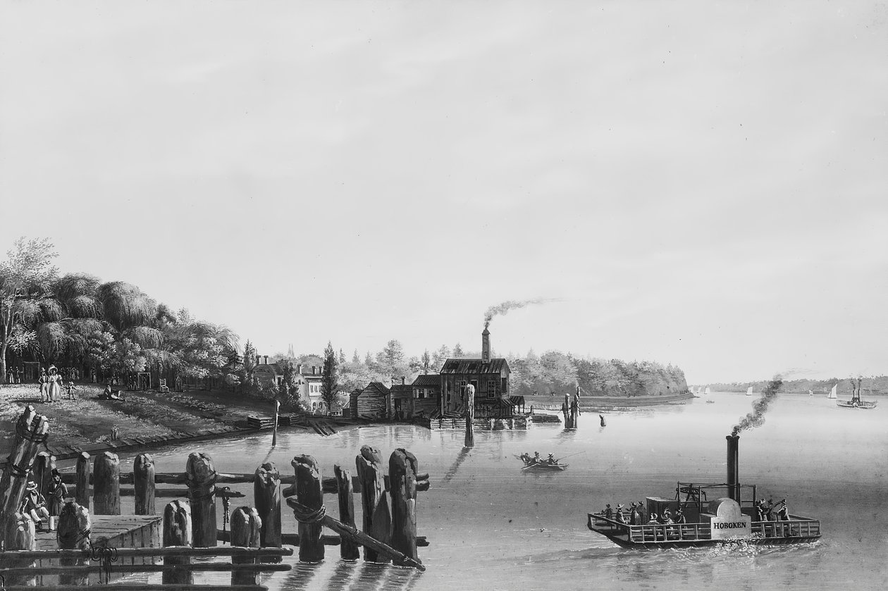 Udsigt over Hoboken taget fra færgen, ca. 1838. af Nicolino Calyo