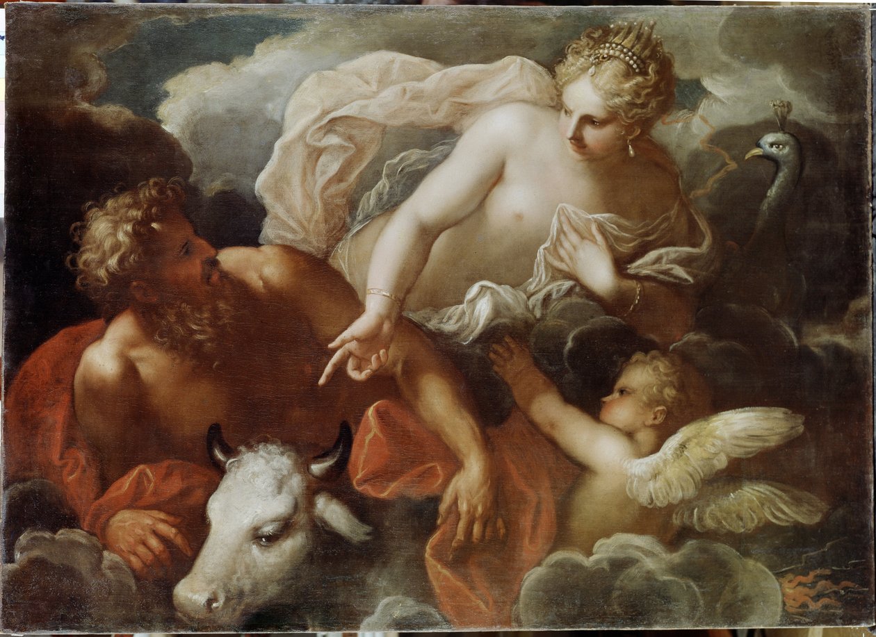 Jupiter, Juno og Io (Jupiter, Juno og Io) - Maleri af Niccolo (Nicolo) Bambini (1651-1736), olie på lærred, slutningen af ​​det 17. århundrede - venetiansk kunst af Nicolo Bambini