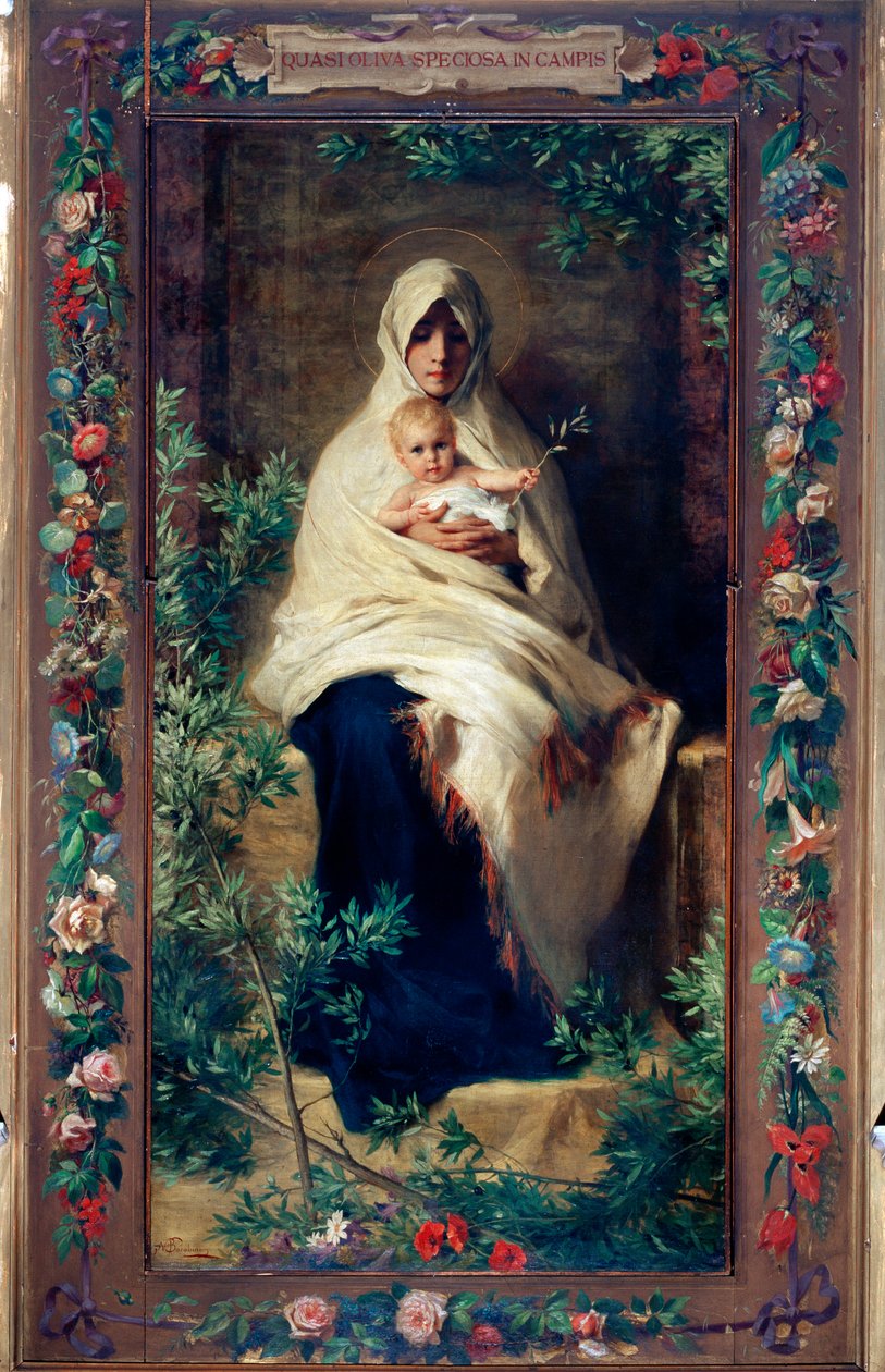 Our Lady of the Olive Tree Maleri af Niccolo Barabino (1832-1891) Genes fra det 19. århundrede, Santa Maria della Cella-kirken af Nicolo Barabino