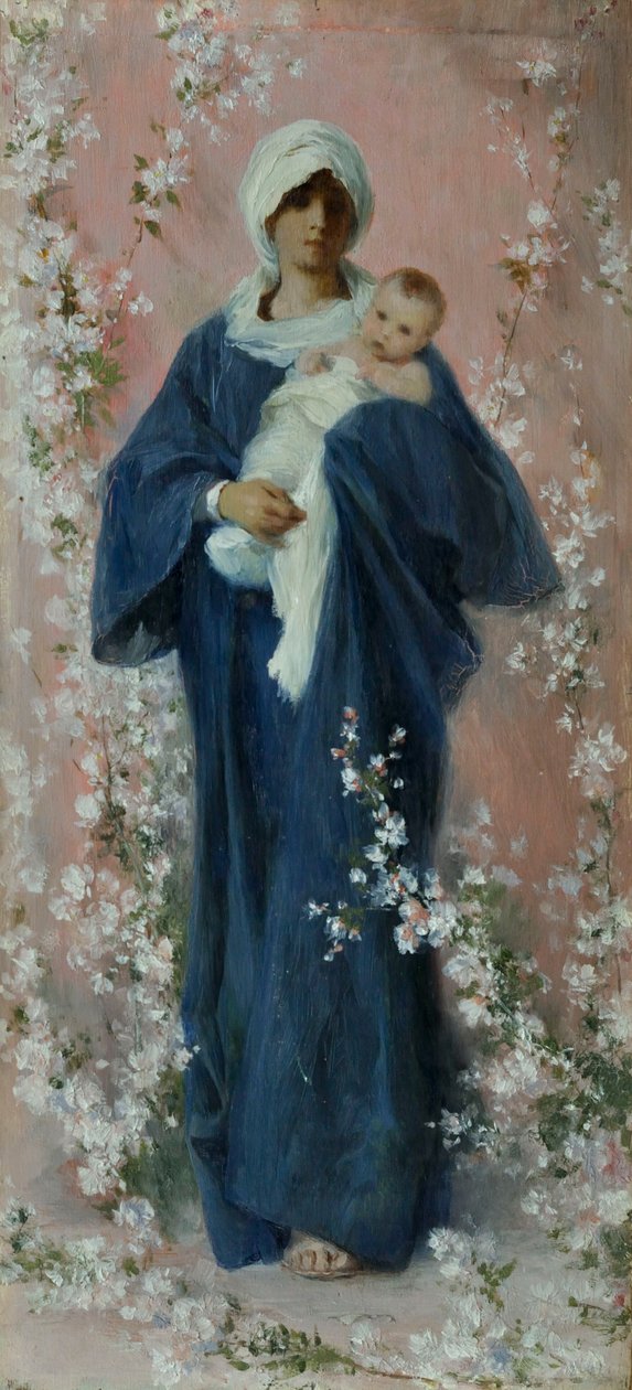 Forårsmadonna (olie på plade) af Nicolo Barabino