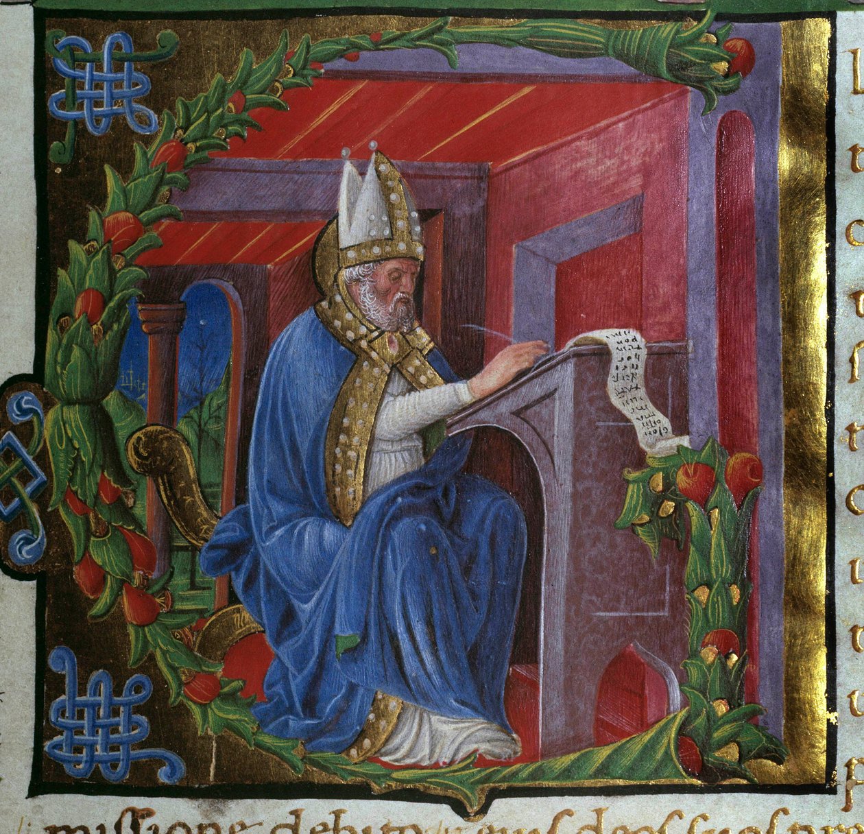 Saint Augustine Writing Miniature af Nicolo Polani taget fra "" De civitate dei"" (Guds By) af Saint Augustine of Hippo (354-430). 1459. Paris, Bibliotheque sainte Genevieve af Nicolo Polani