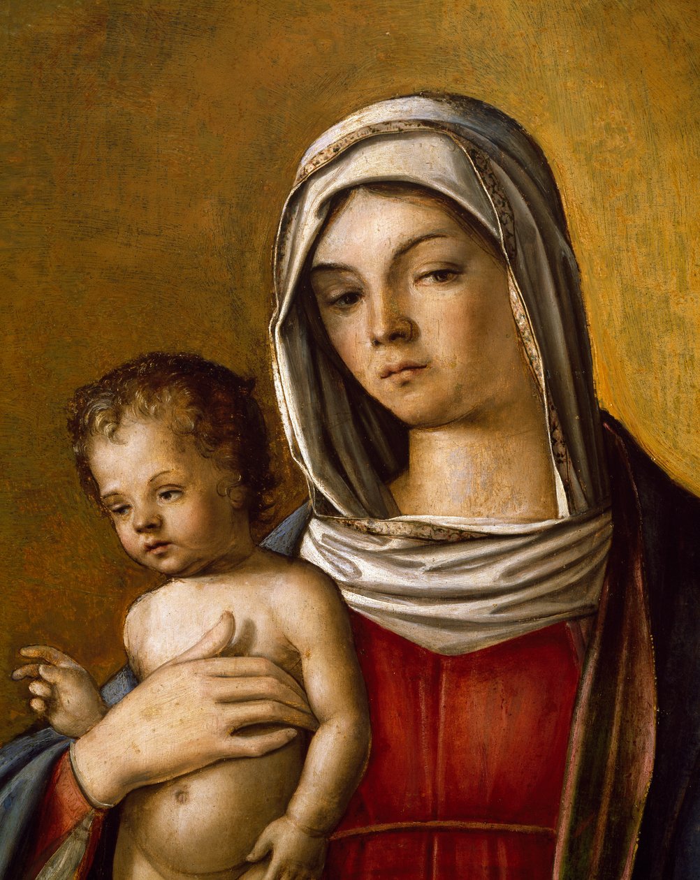 Madonna and Child, Central Panel of Triptykon med Madonna and Child, St. Albert og St. Sebastian af Nicolo Rondinelli
