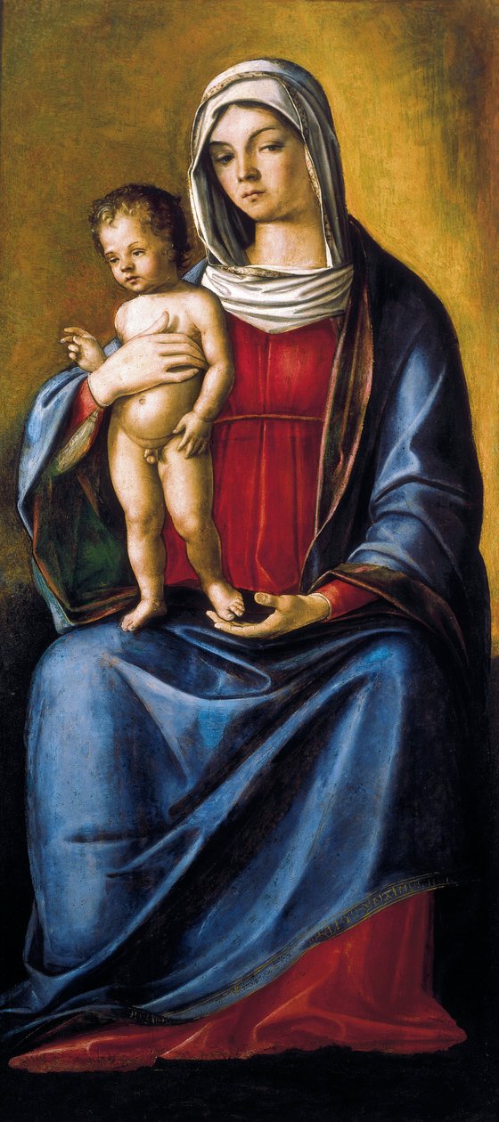 Madonna and Child, Central Panel of Triptykon med Madonna and Child, St. Albert og St. Sebastian af Nicolo Rondinelli