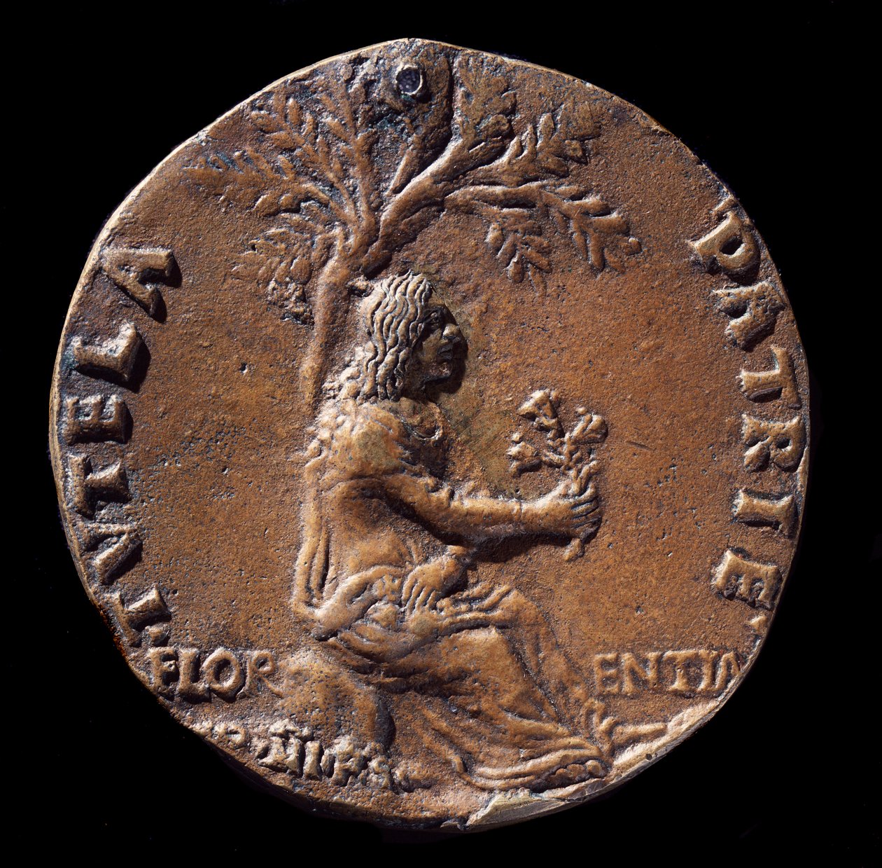Medaljon, der repræsenterer Lorenzo de Medici, kendt som den storslåede (bronze af Nicolo Spinelli