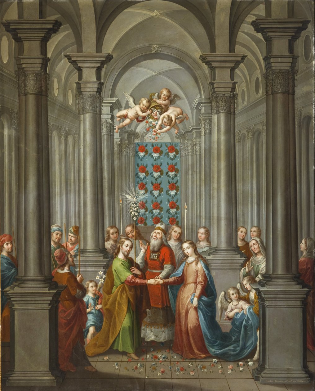 Jomfruens ægteskab (Desposorios de la Virgen), 1745 (olie på kobber) af Nicolás Enríquez