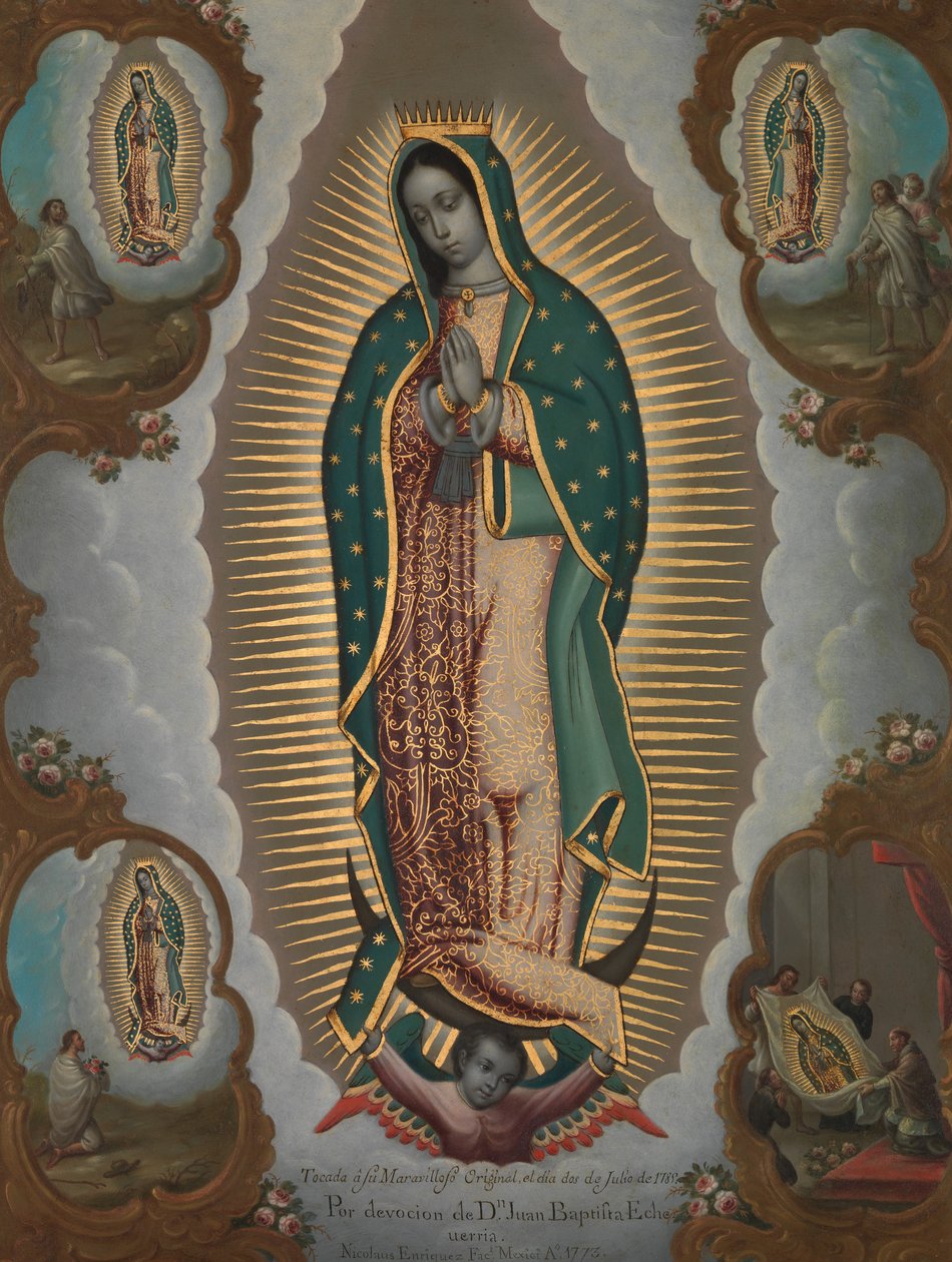 Jomfruen fra Guadalupe med de fire åbenbaringer, 1773. af Nicolás Enríquez