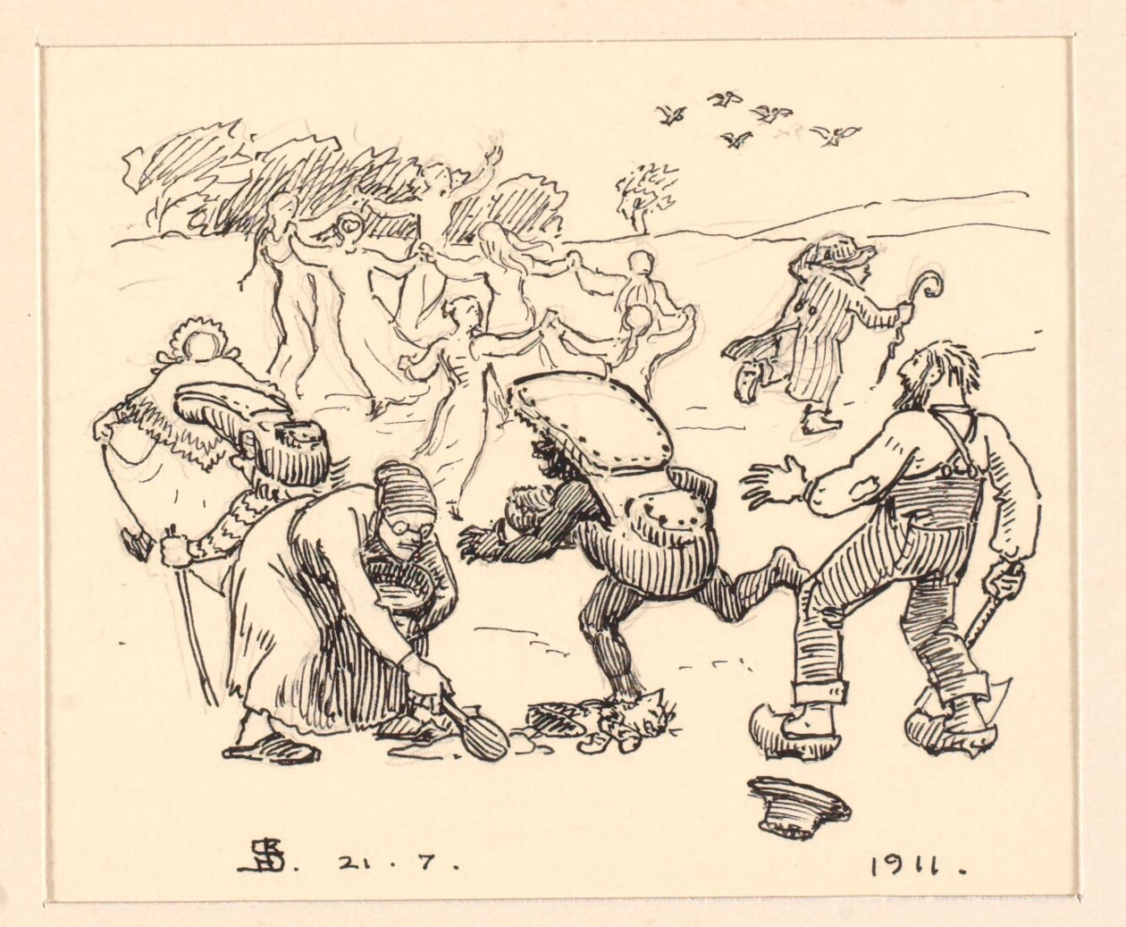 Illustration til "Den tykke kat" af Niels Skovgaard