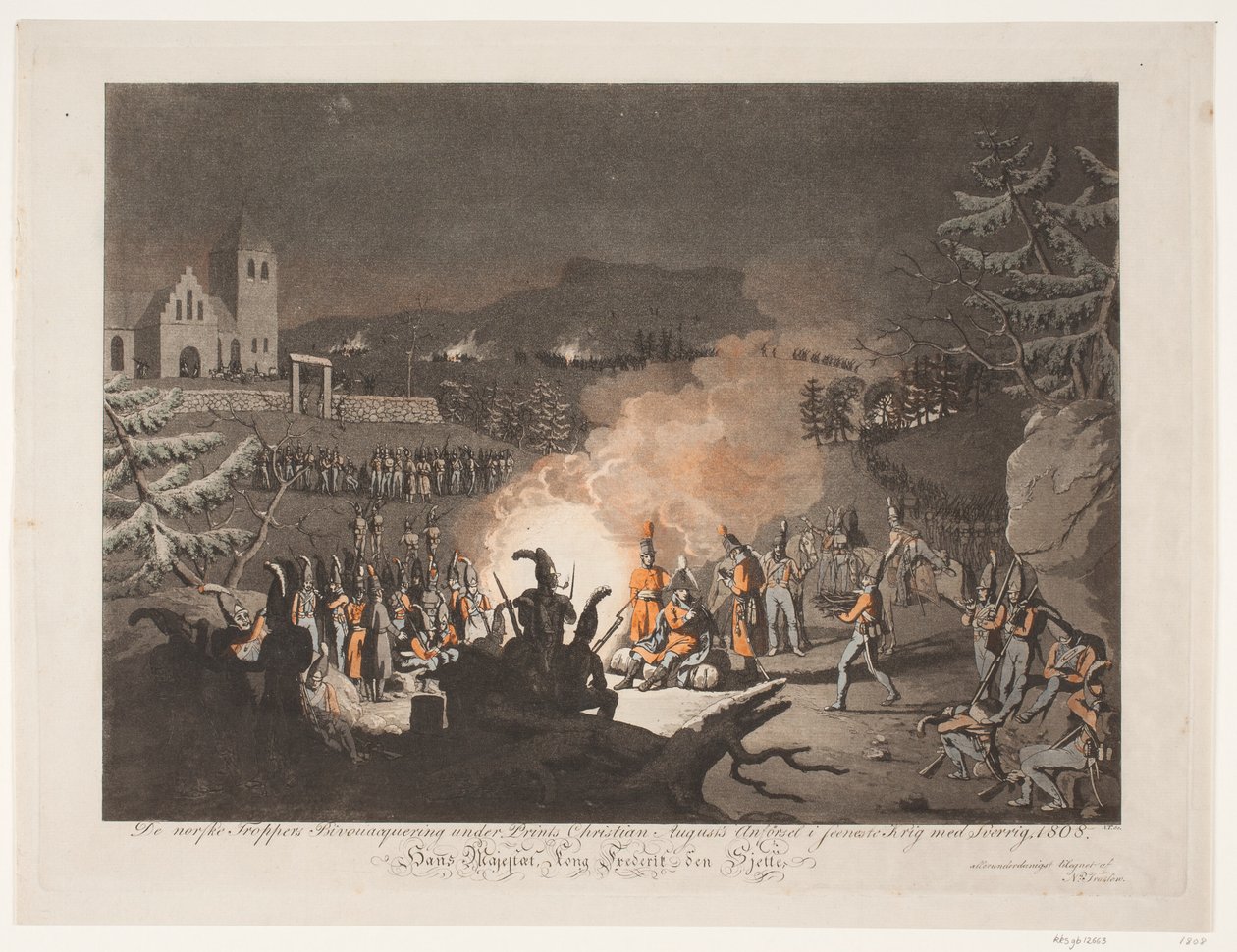 De norske troppers bivouacquering under prints Christian Augusts anförsel i seeneste krig med Sverrig, 1808 af Niels Truslew