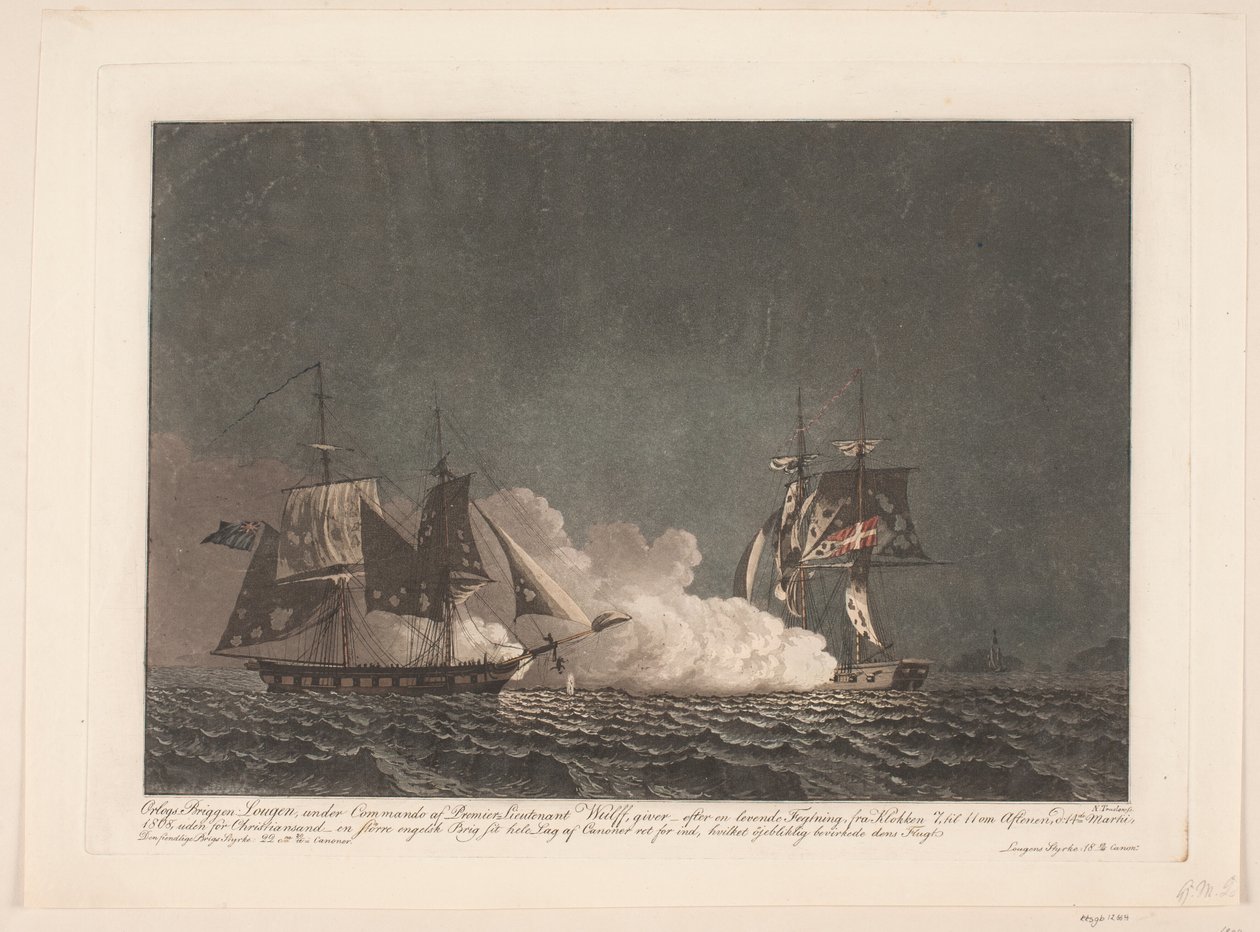 Kampen mellem briggen Lougen og en engelsk brig, 14. marts 1808 af Niels Truslew