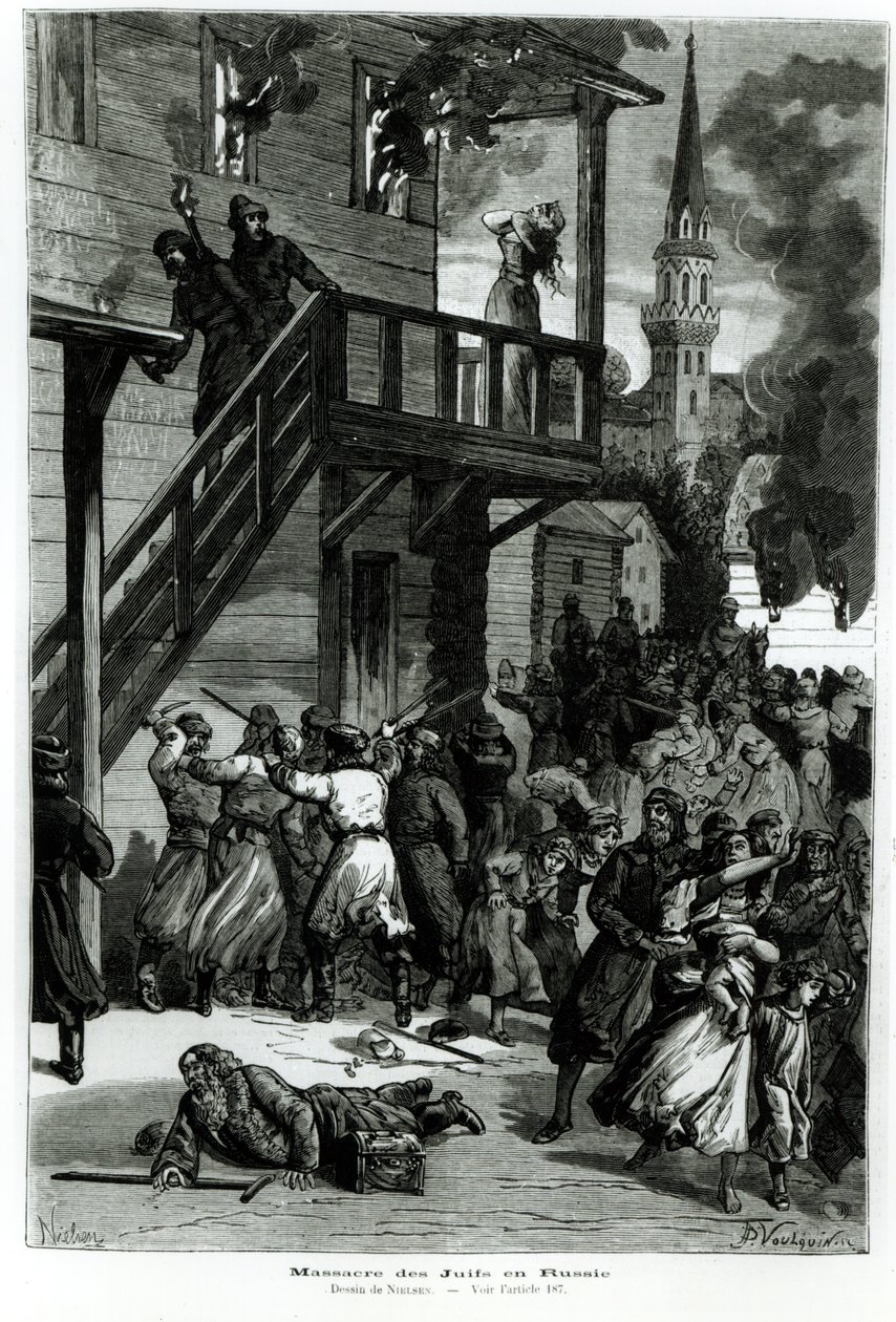 Slagtning af jøderne i Rusland, indgraveret af Gustave Voulquin (fl.1880-90) fra Le Journal Illustre, juni 1881 (bw foto) af Nielsen