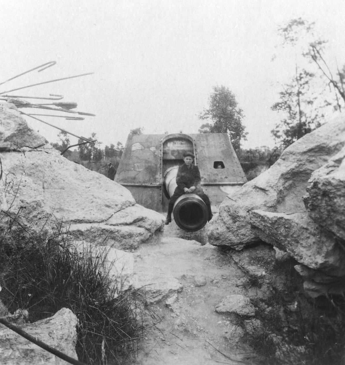 Langer Max, tysk jernbanemonteret belejringspistol, Moere, nær Oostende, Belgien, Første Verdenskrig, c1918 af Nightingale and Co