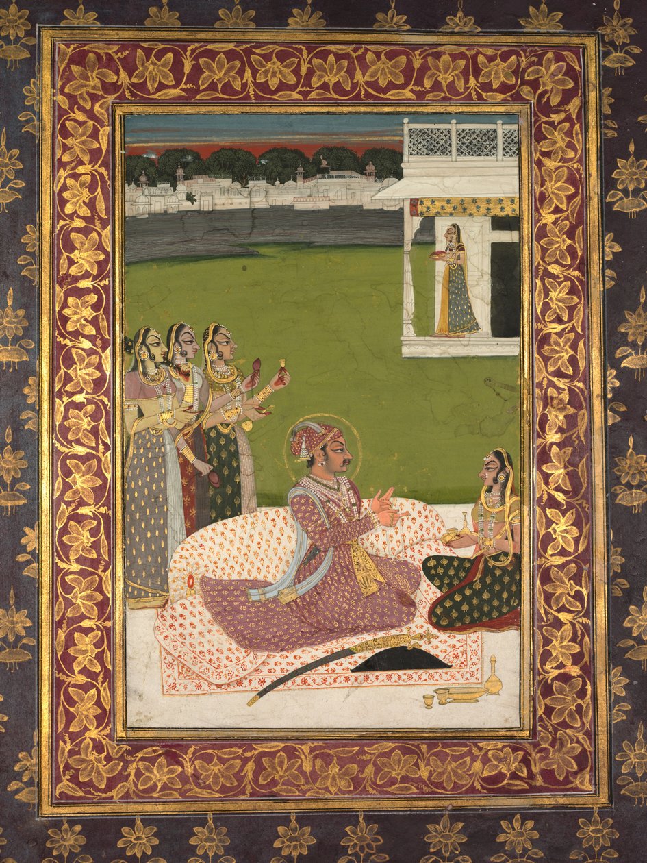 Portræt af Maharaja Savant Singh med Consort, Bani Thani, midten af 1700-tallet. af Nihal Chand