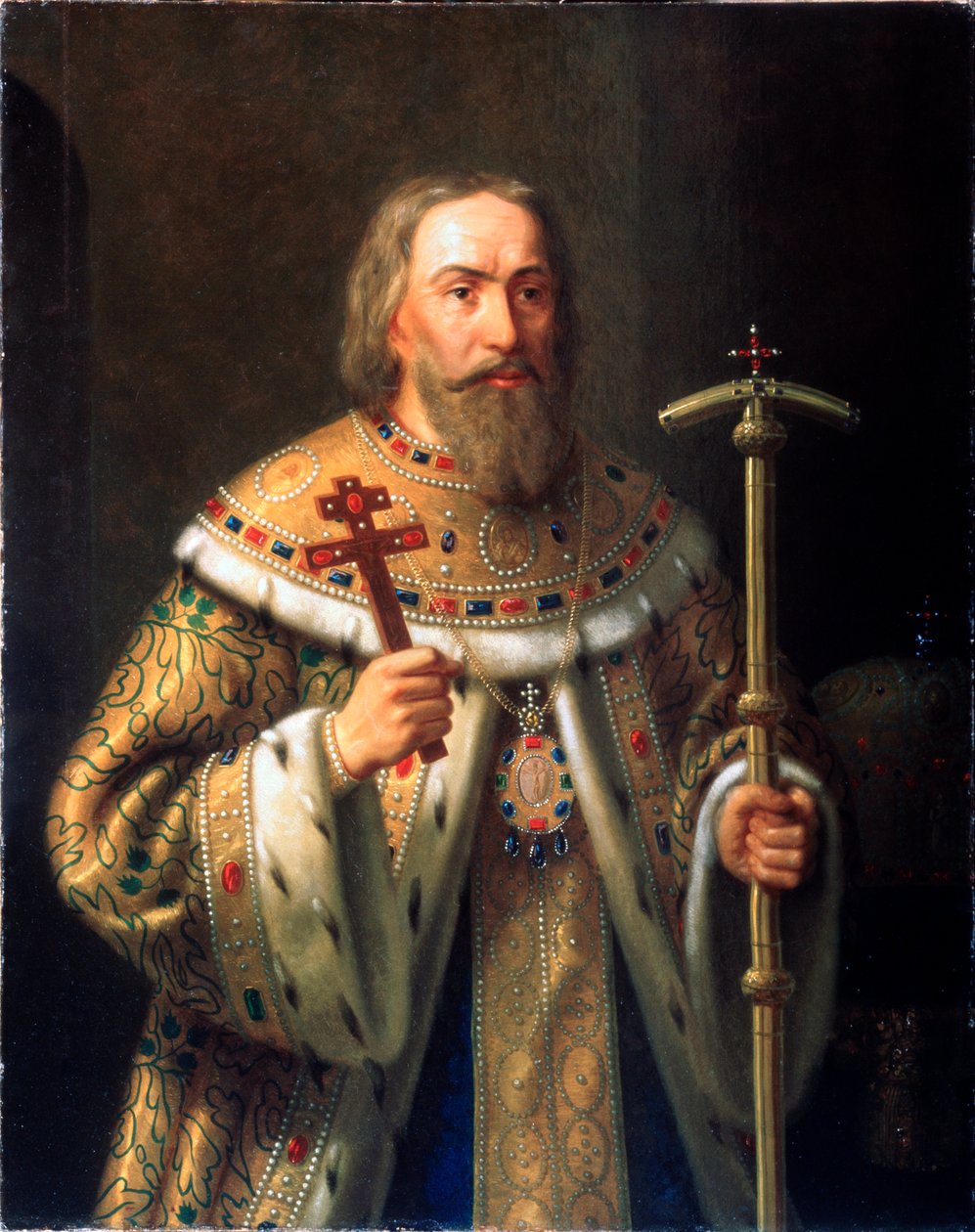 Portræt af den filatetiske patriark af Moskva (Fyodor (eller Feodor) Nikitich Romanov) (1553-1633) (Portræt af patriarken Filaret af Moskva) - Maleri af Nikanor Leontievich Tiutriumov (1821-1877), olie på lærred - midten af ​​1800-tallet Statens Frilandsmu af Nikanor Leontievich Tiutriumov