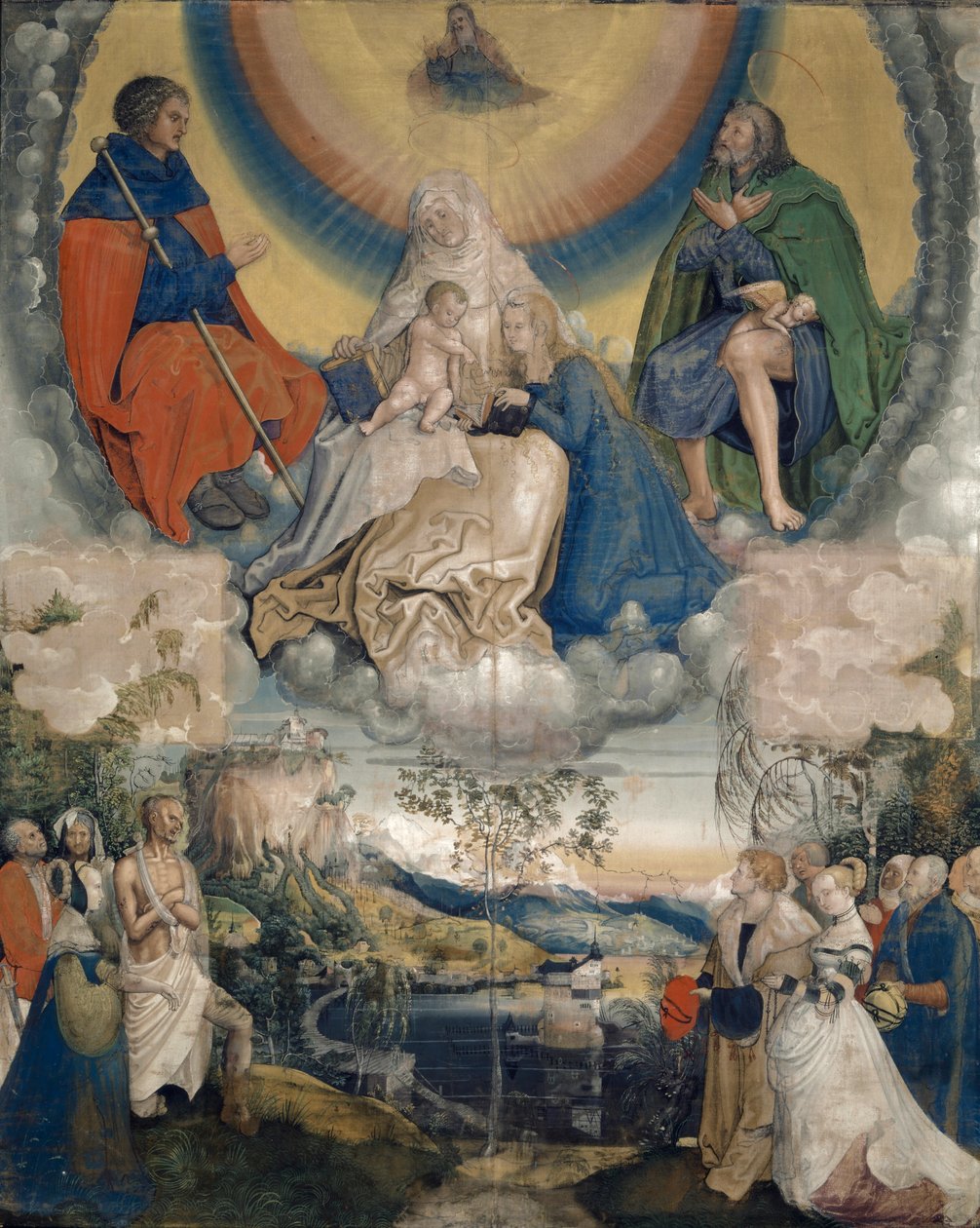 Sankt Anne med Jomfruen og Barnet, Sankt Jakob den Store og Sankt Roch som forbedere for menneskeheden, der blev ramt af pesten, 1514-15 af Niklaus Manuel