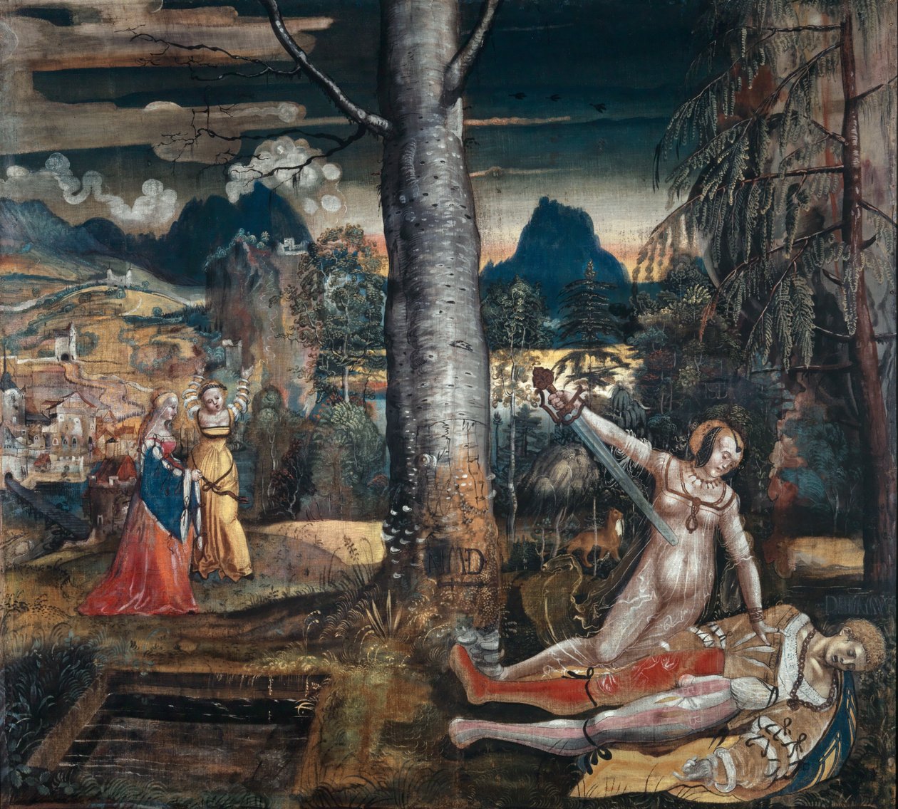 Pyramus og Thisbe, ca. 1513-14 (blandet medier på lærred) af Niklaus Manuel
