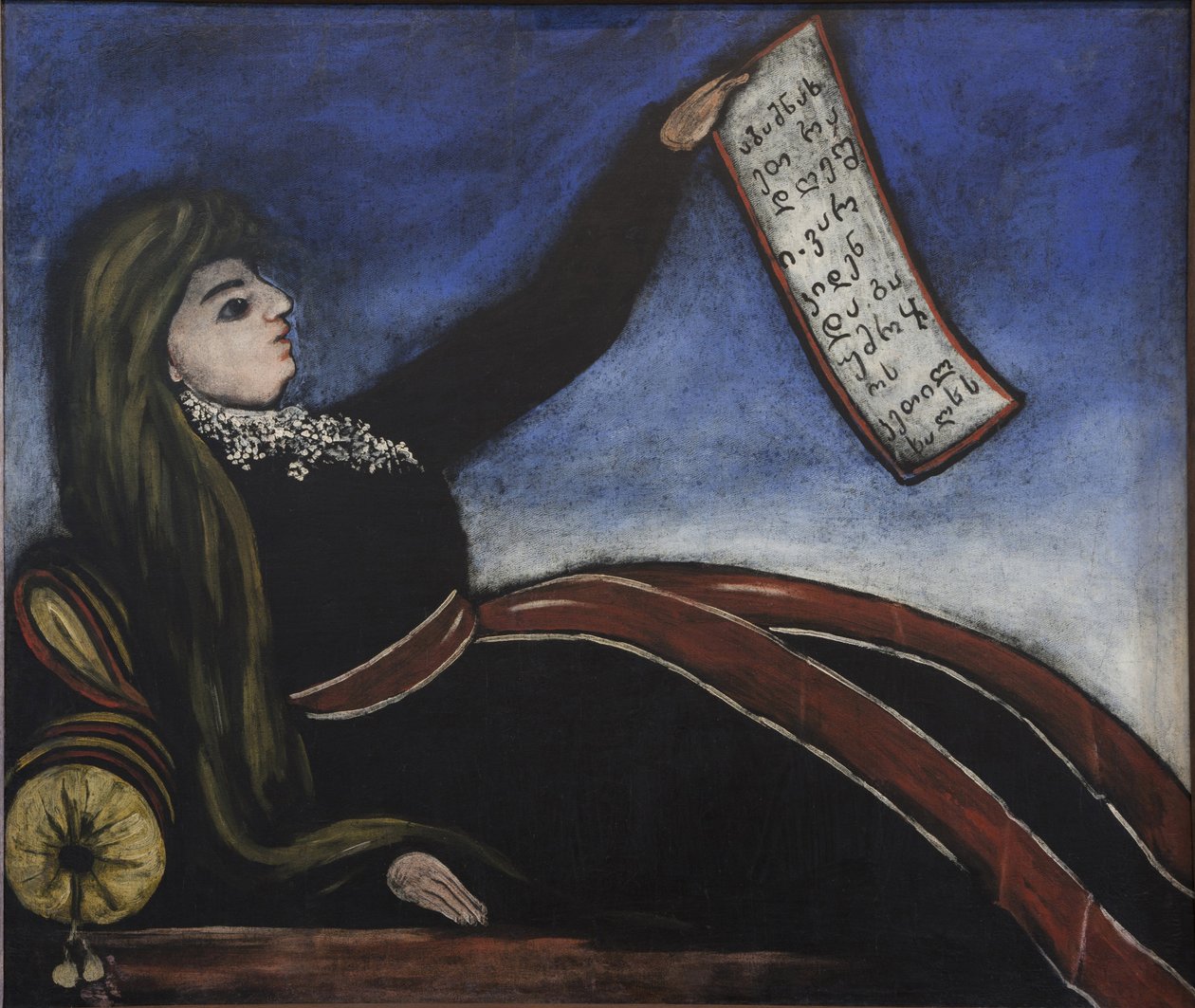 Georgisk kvinde på en sofa - Georgisk kvinde på en sofa af Pirosmani (Pirosmanashvili), Niko (1862-1918). Olie på oliedug, størrelse: 99x106 af Niko Pirosmanashvili