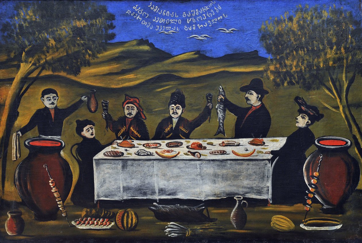 Familie-picnic af Niko Pirosmani