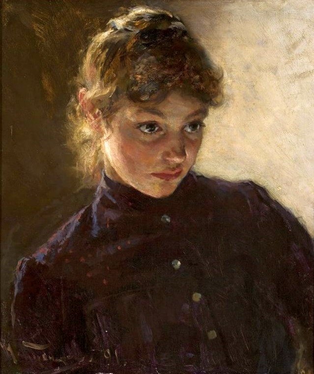 Portræt af en ung pige. af Nikolai Dmitrievich Kuznetsov