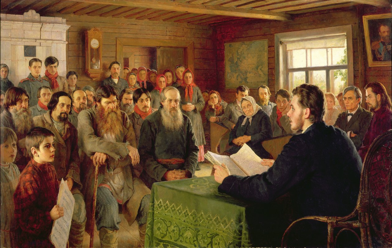Søndagslæsning på en landskole, 1895 af Nikolai Petrovich Bogdanov Belsky
