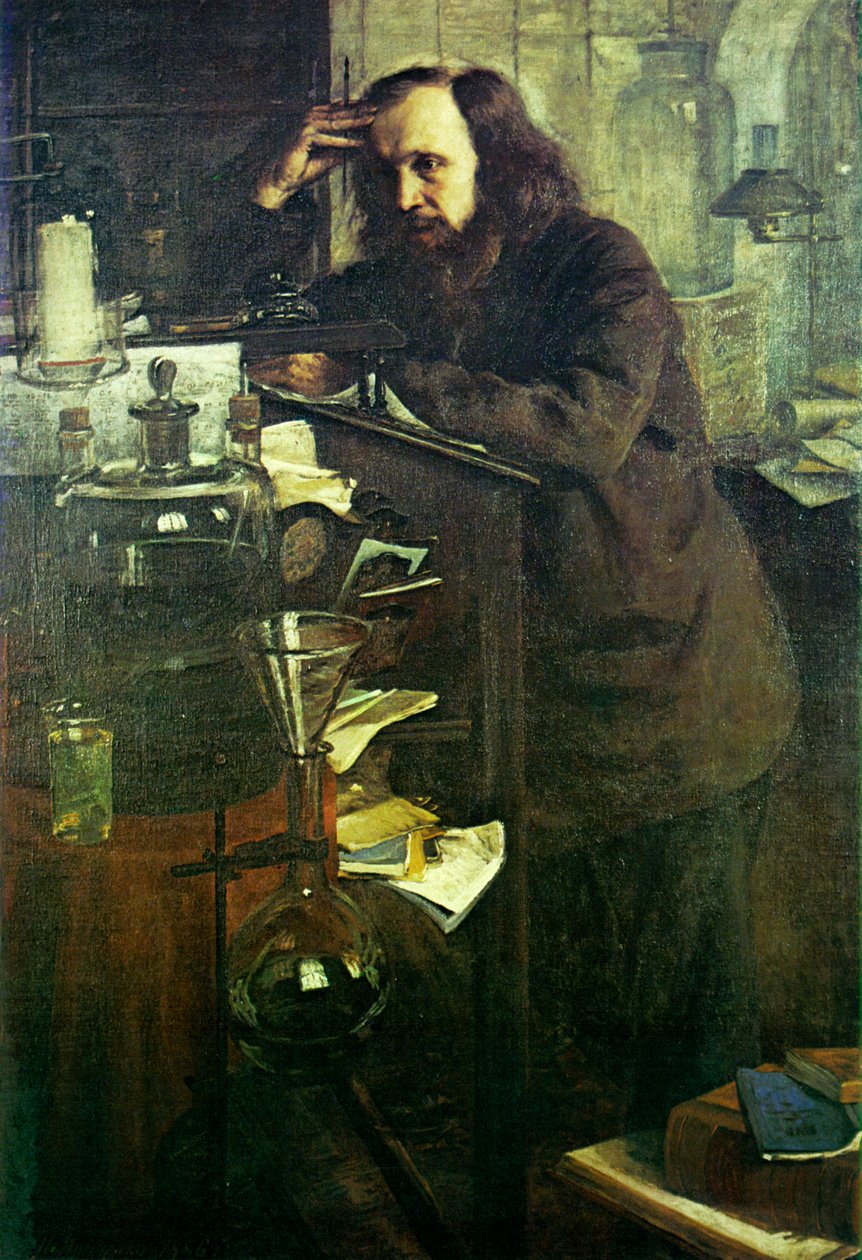 Dmitri Mendeleev ved arbejdsbordet.n: .. .n af Nikolai Aleksandrovich Yaroshenko
