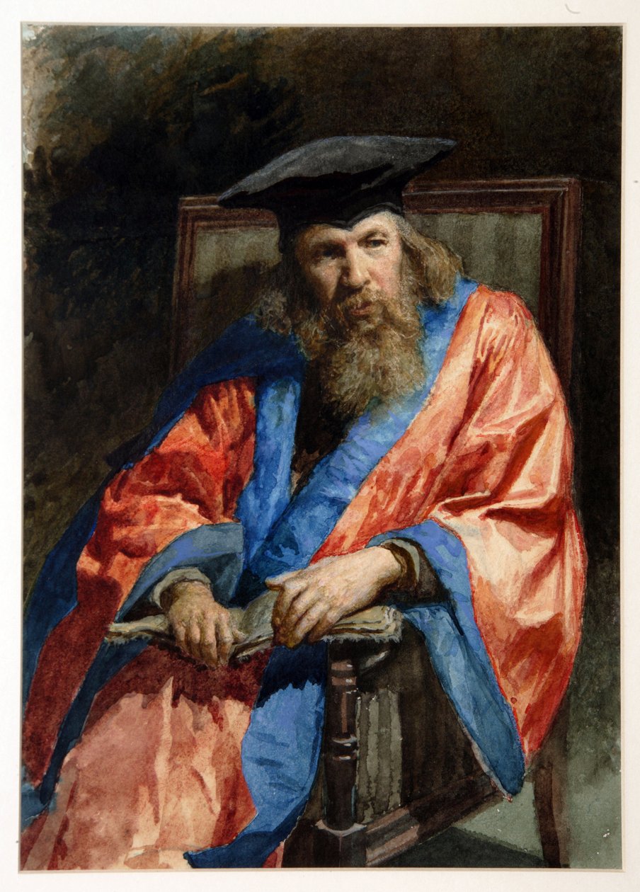 Portræt af Dmitri Mendeleev i kjole fra University of Edinburgh af Nikolai Aleksandrovich Yaroshenko