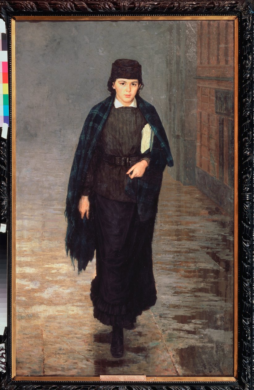 A Girl Student - Maleri af Nikolai Alexandrovich Yaroshenko (Yaroshenko) (1846-1898), olie på lærred af Nikolai Aleksandrovich Yaroshenko